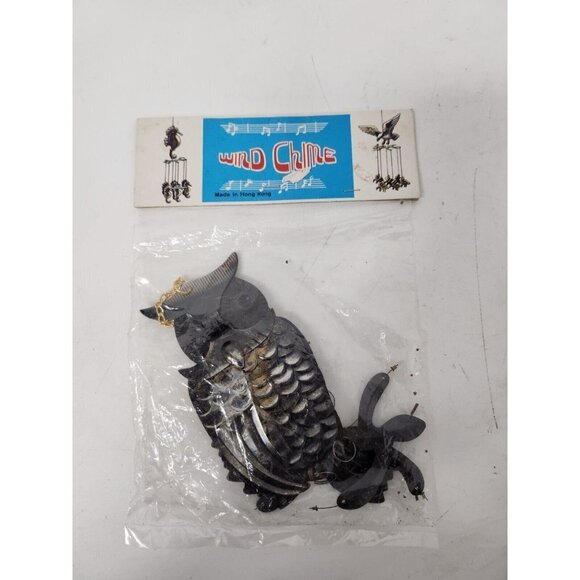 VINTAGE Bronze Metal Black Owl Hanging Wind Chime Outdoor Halloween Decoration - Picture 5 of 7
